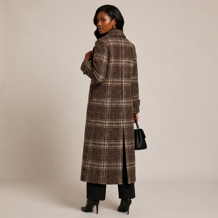 Plaid Oversized Double-Breasted Long Wool-Blend Coat
