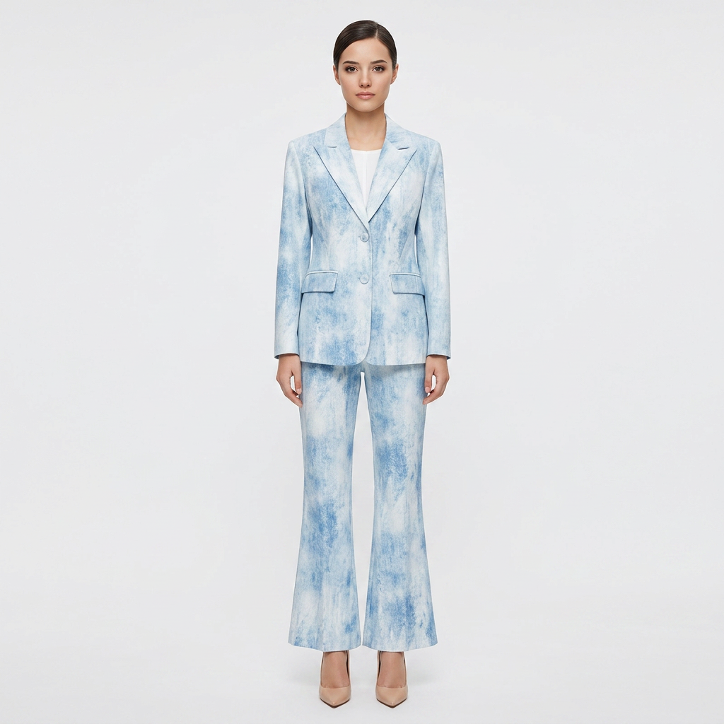 Tie Dye Blazer and Flared Pants Suit Set for Modern Office Style Women