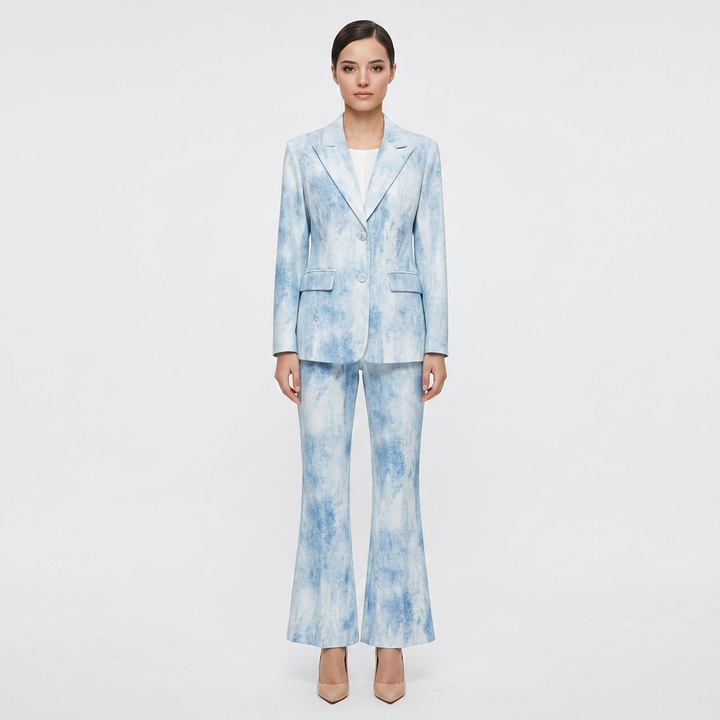 Tie Dye Blazer and Flared Pants Suit Set for Modern Office Style Women