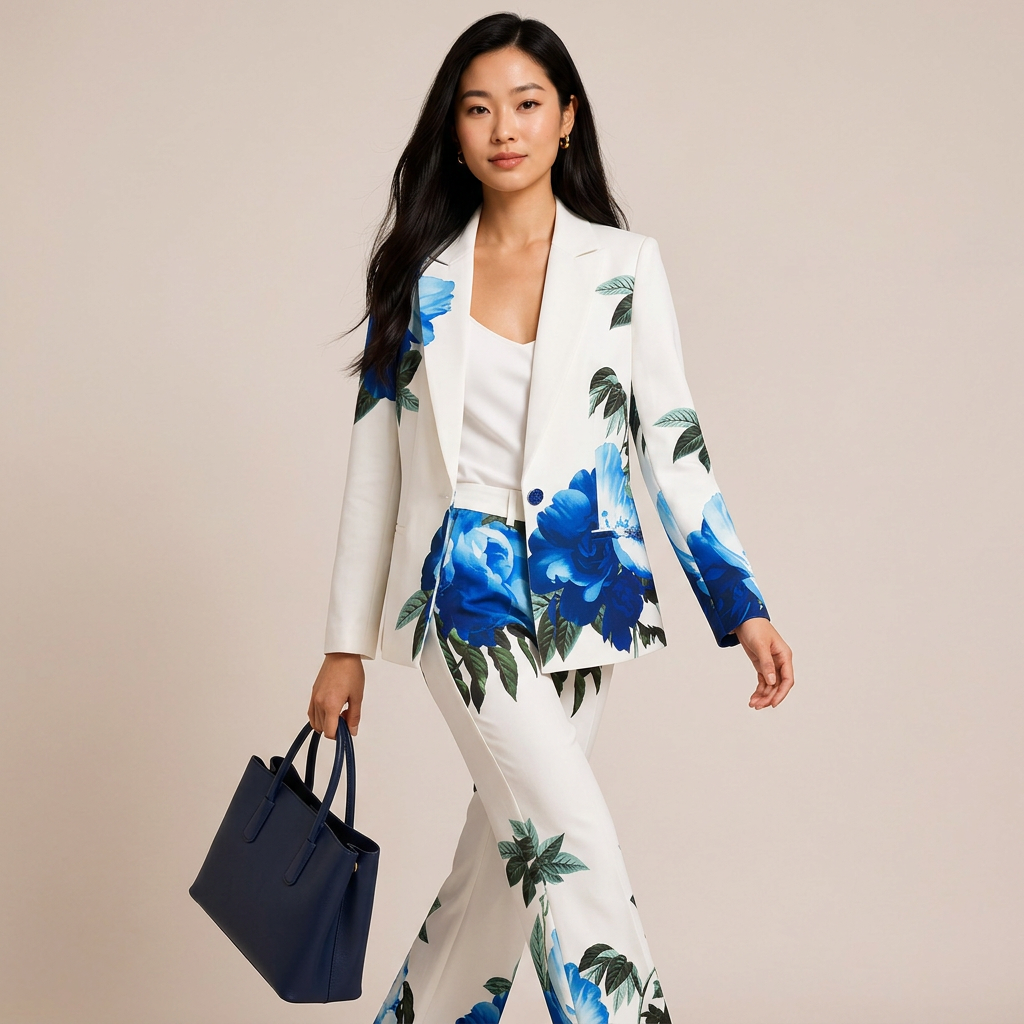 Floral Print Tailored Blazer and Flared Pants Suit Set for Friday Night Vibes and Statement Elegance Women
