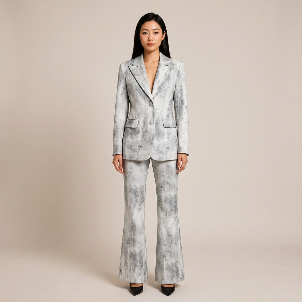 Tie Dye Blazer and Flared Pants Suit Set for Modern Office Style Women