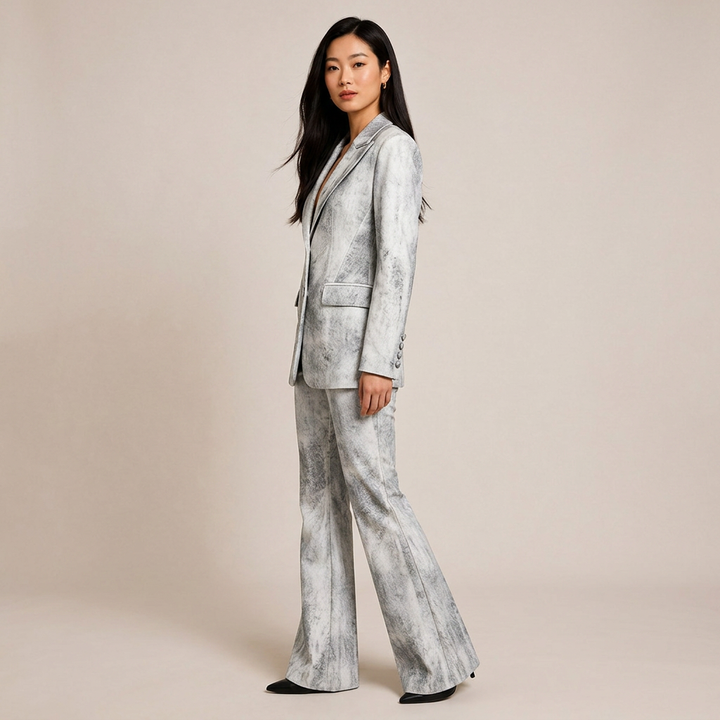 Tie Dye Blazer and Flared Pants Suit Set for Modern Office Style Women