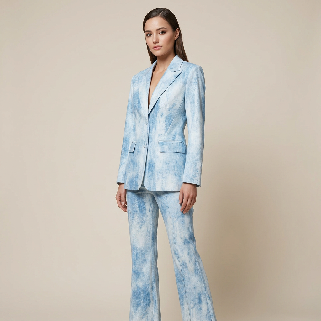 Tie Dye Blazer and Flared Pants Suit Set for Modern Office Style Women