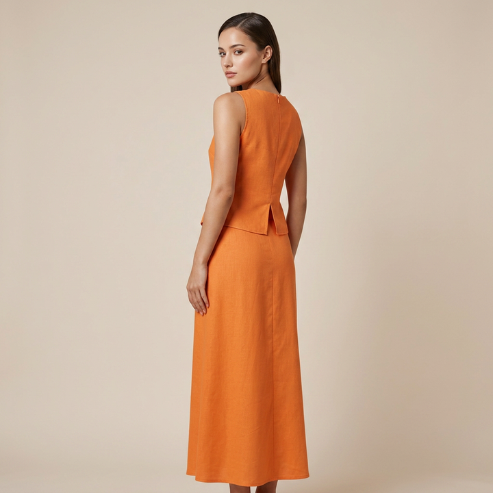 Sleeveless V-Neck Waistcoat &amp; High Waist Midi Skirt Two-Piece Suit Set