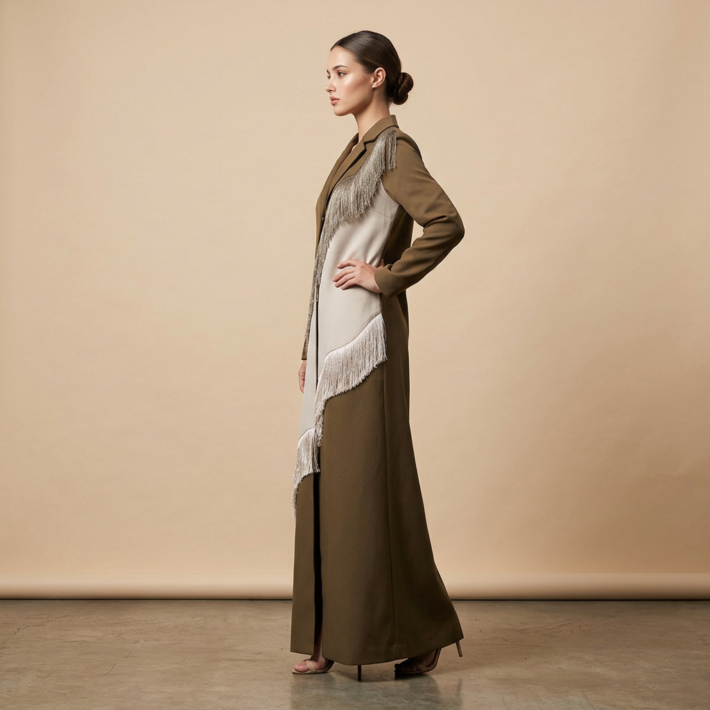 Brown Color Block Fringe Maxi Blazer Coat-Vyana Collective