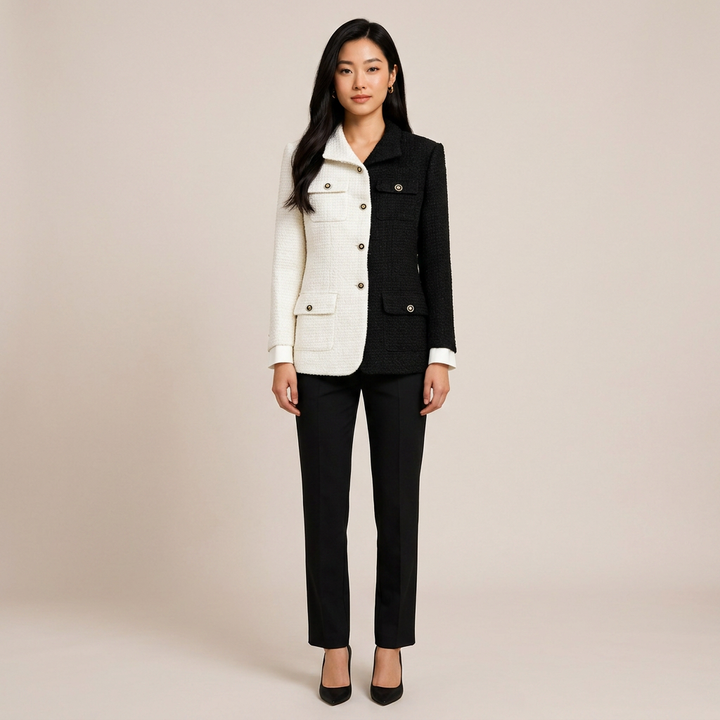 Color Block Tweed Blazer for Executive Office Style Women