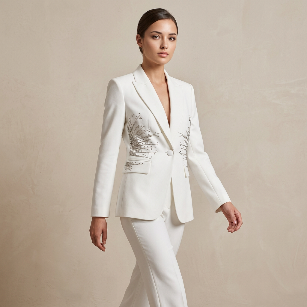 Sparkling Rhinestone Waist Blazer and Wide Leg Pants Set for Friday Night Vibes Women-Vyana Collective