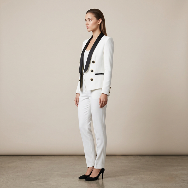 Color Block Cropped Blazer with Contrast Shawl Lapel for Executive Office Style Women