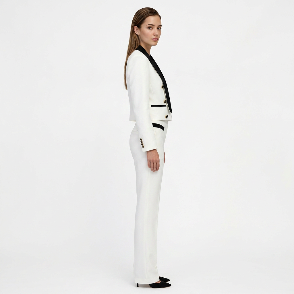 Color Block Cropped Blazer with Contrast Shawl Lapel for Executive Office Style Women