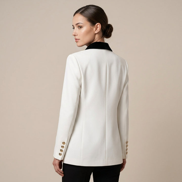 Color Block Cropped Blazer with Contrast Shawl Lapel for Executive Office Style Women
