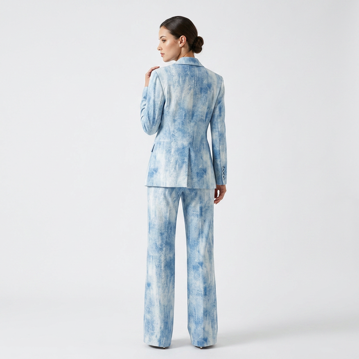 Tie Dye Blazer and Flared Pants Suit Set for Modern Office Style Women
