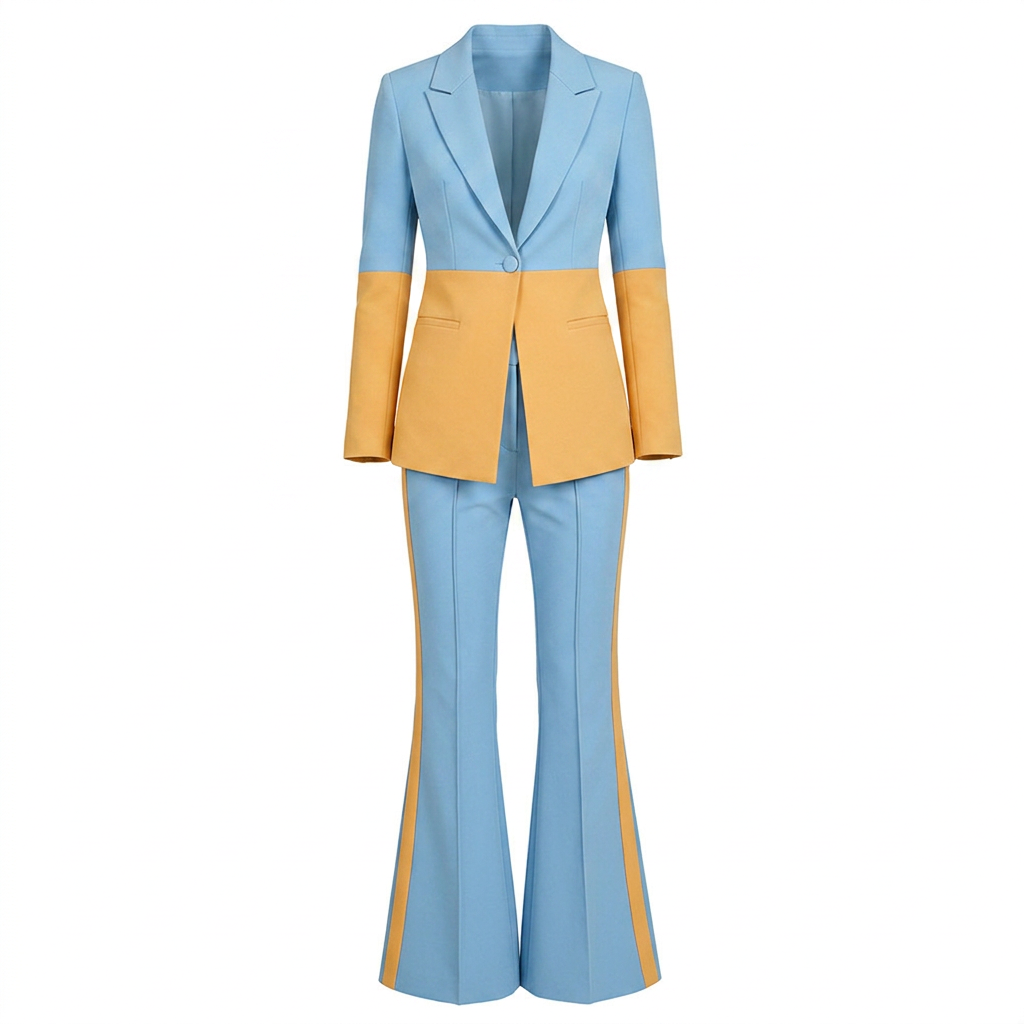 Color Block One-Button Blazer and Flared Pants Set for Meetings Ready Women