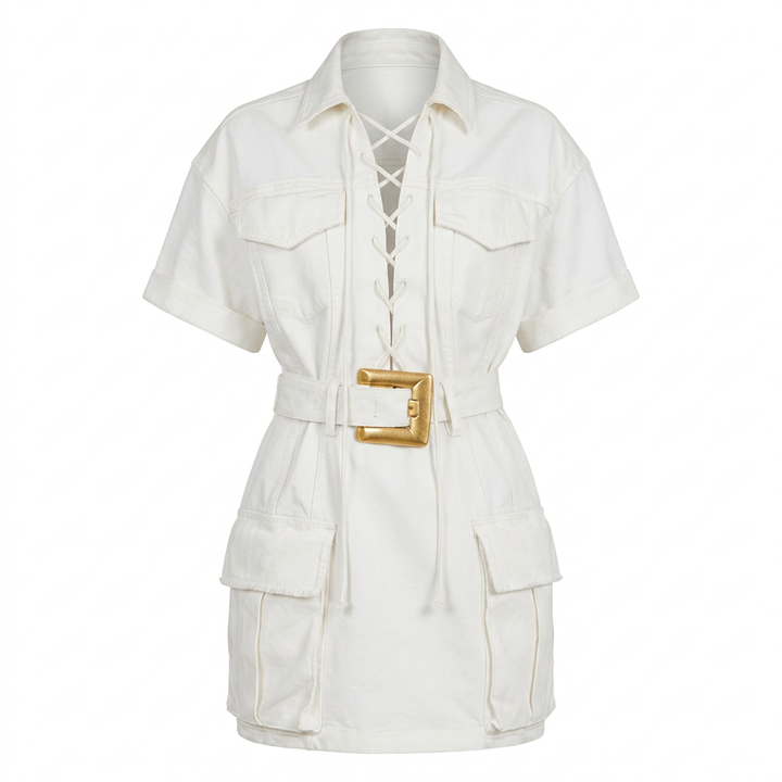 Lace-Up Utility Shirt Dress with Statement Belt for Weekend Chic and Everyday Style Women