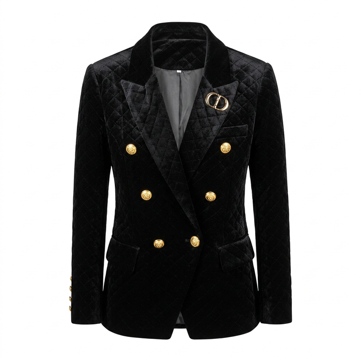 Quilted Velvet Double Breasted Blazer for Executive Office Style Women