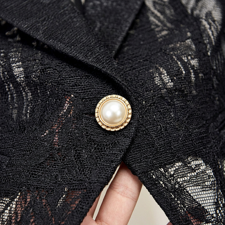 Black Embroidered Mesh Blazer for Cocktail Parties and Evening Elegance Women