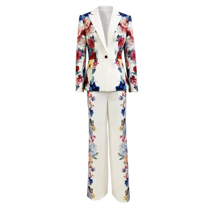 Floral Print Blazer and Wide Leg Pants Suit Set for Office Style Women