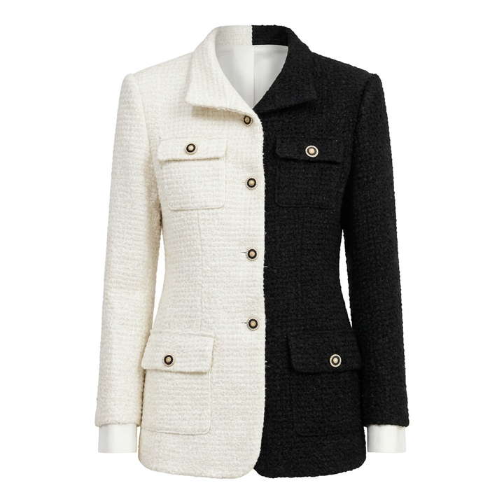 Color Block Tweed Blazer for Executive Office Style Women