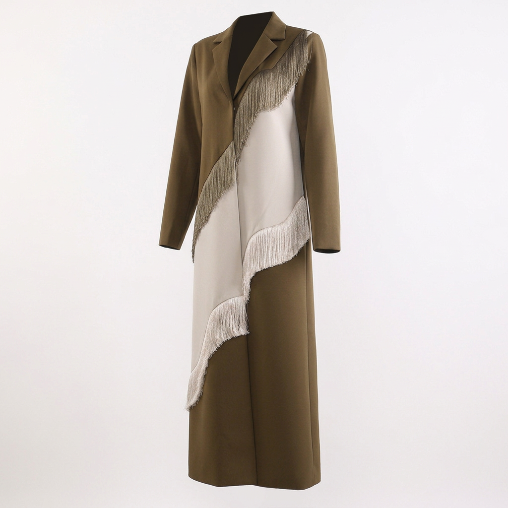 Brown Color Block Fringe Maxi Blazer Coat-Vyana Collective