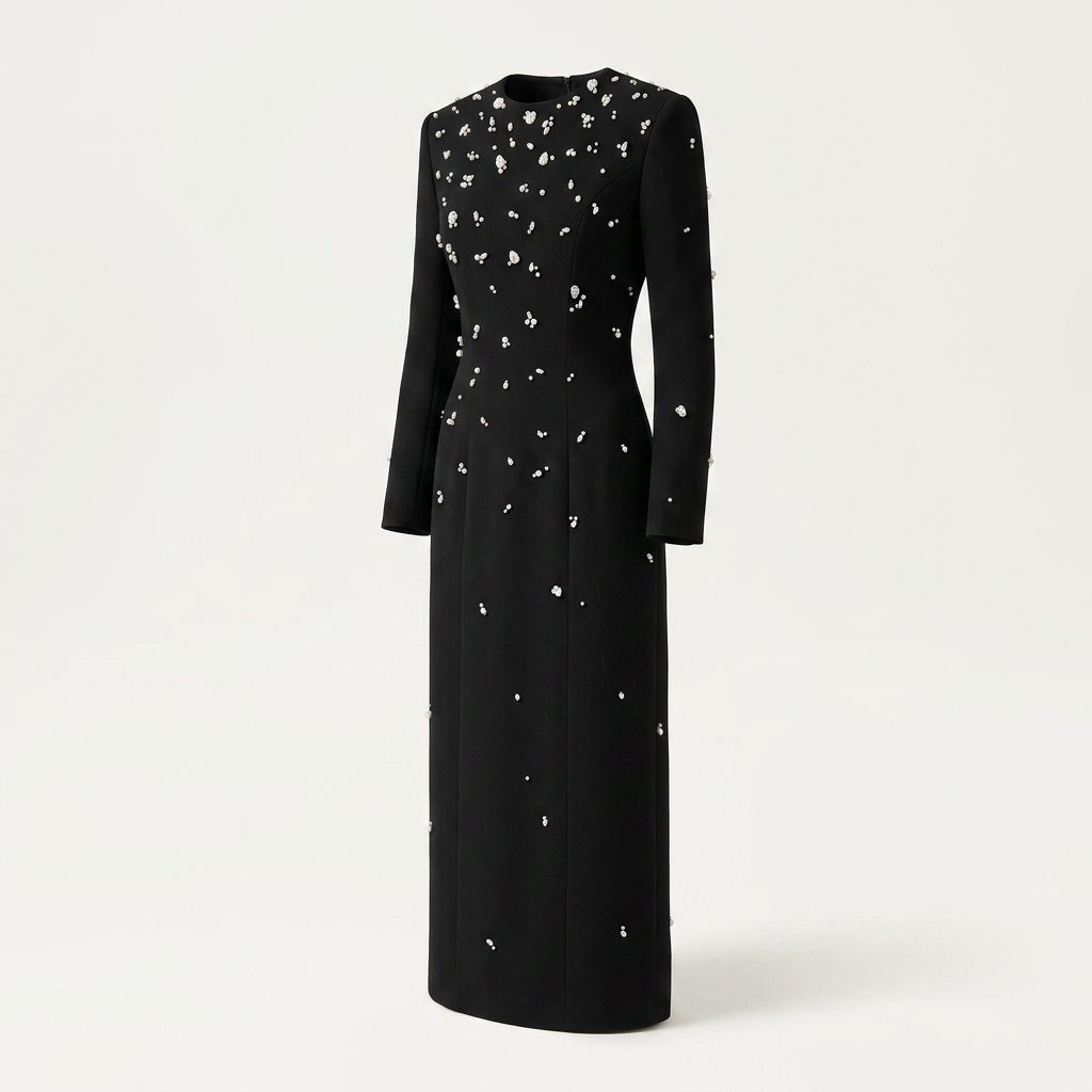 Beaded Rhinestone Maxi Gown for Black Tie Elegance and Evening Glamour Women