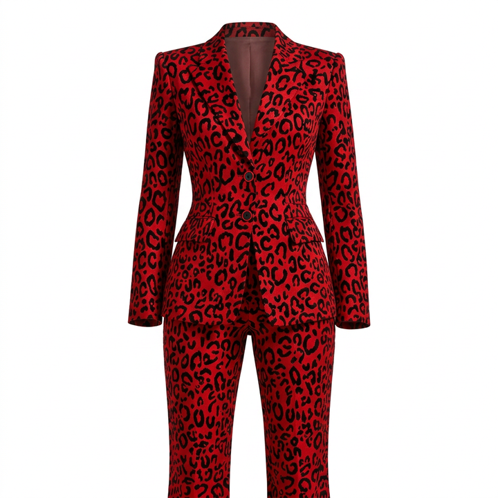 Leopard Print One-Button Blazer and Flared Pants Set for Friday Night Vibes Women