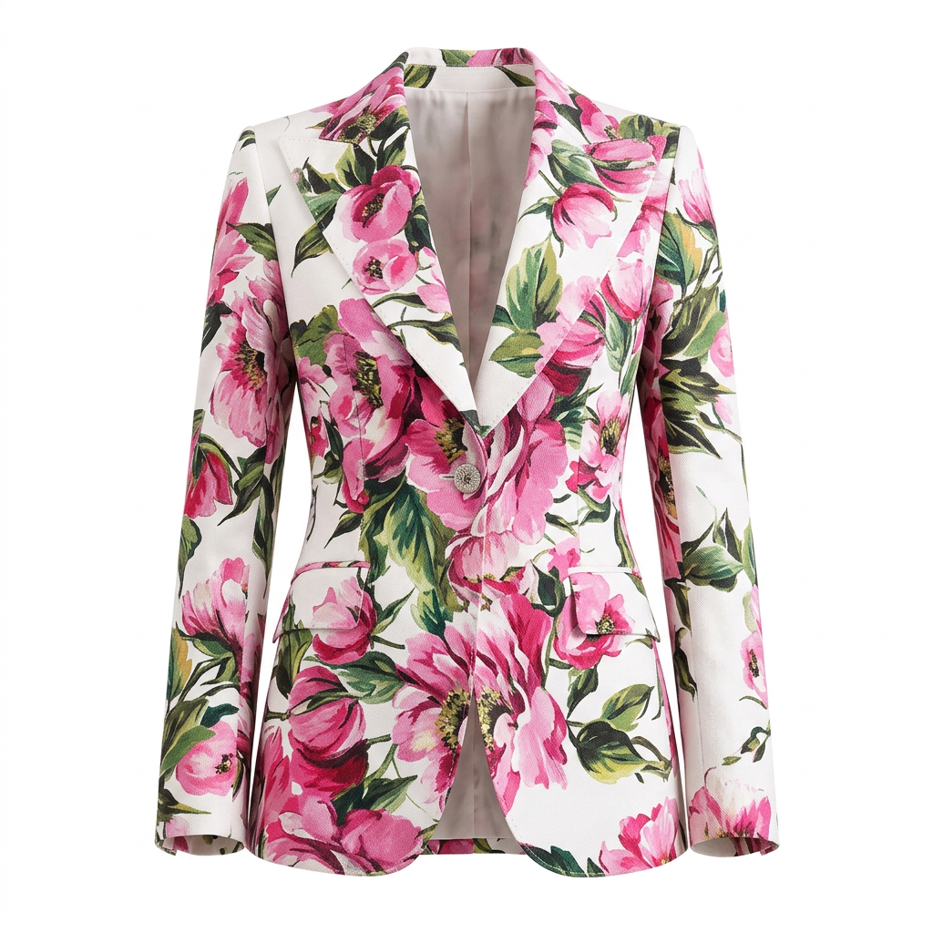 Floral Print One-Button Blazer and Straight Leg Pants Set for Friday Night Vibes Women