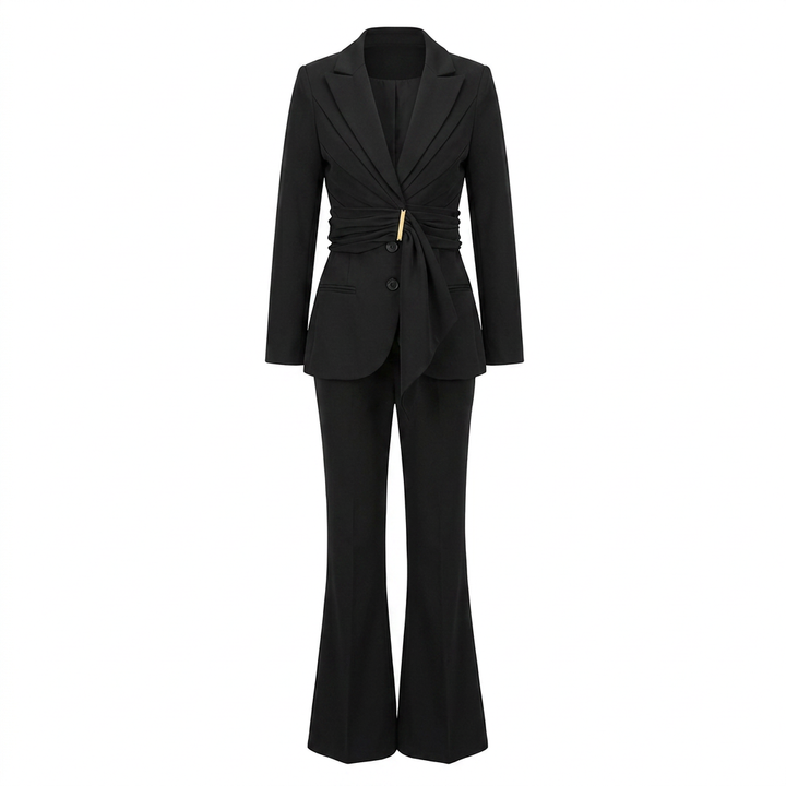 Wrap Waist Tailored Blazer and Flared Pants Suit Set for Meetings Ready and Modern Executive Style Women