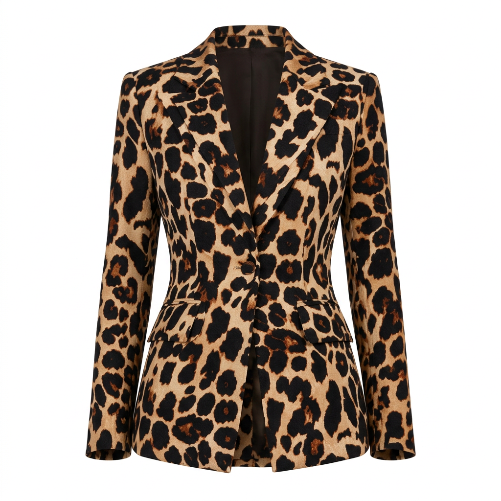 Leopard Print One-Button Blazer and Flared Pants Set for Friday Night Vibes Women