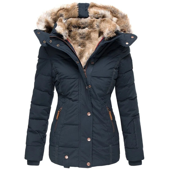 Vyana Collective Women's Winter Jacket with Collar and Faux Fur Trim