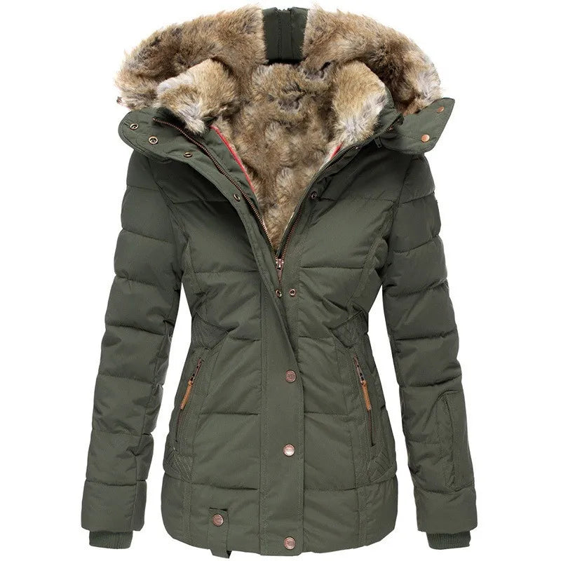 Vyana Collective Women's Winter Jacket with Collar and Faux Fur Trim
