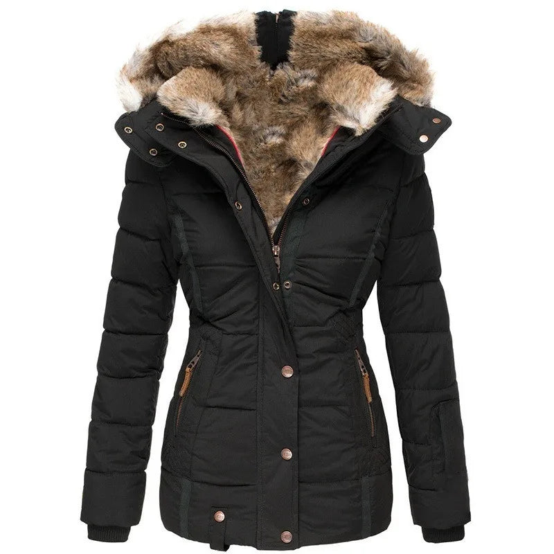 Vyana Collective Women's Winter Jacket with Collar and Faux Fur Trim